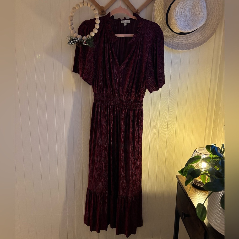 Chenault Deep Red Midi Holiday Dress